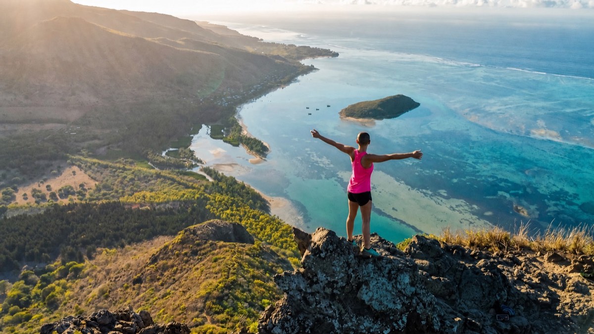 Sunrise hike overlooking the lagoon at Le Morne Brabant